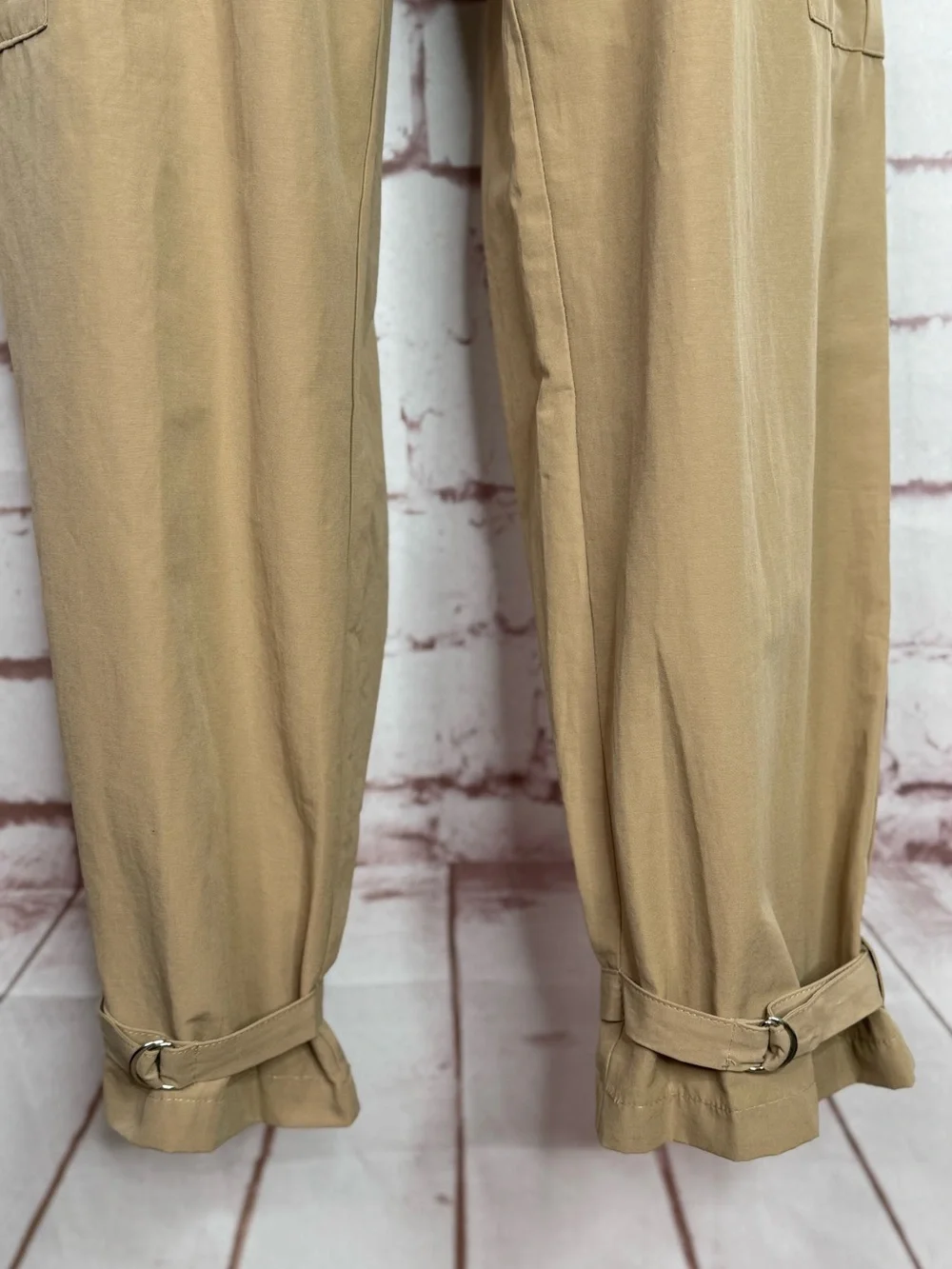 ZARA New With Tag M High Rise Paper Bag Straight Leg Camel Cargo Pants Medium - Picture 11 of 15